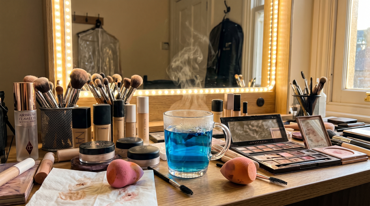 Effectea blue herbal tea in makeup studio